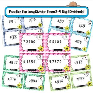 https://www.teacherspayteachers.com/Product/Long-Division-Task-Card-Bundle-5-sets-w-unique-answer-code-2375147